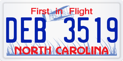 NC license plate DEB3519