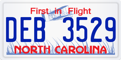 NC license plate DEB3529