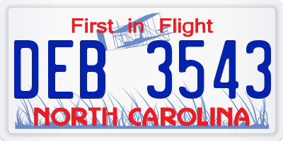 NC license plate DEB3543