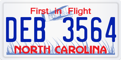 NC license plate DEB3564