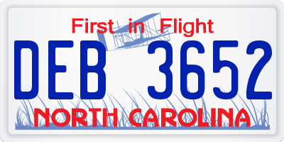 NC license plate DEB3652
