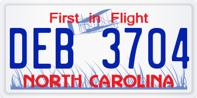 NC license plate DEB3704