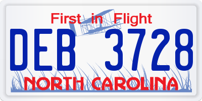 NC license plate DEB3728