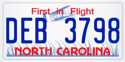 NC license plate DEB3798