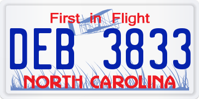 NC license plate DEB3833