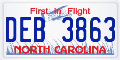 NC license plate DEB3863