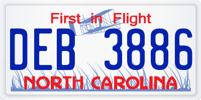 NC license plate DEB3886