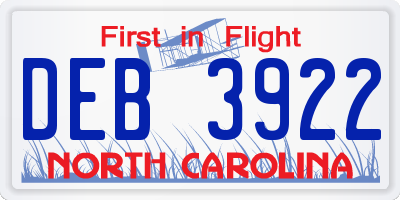 NC license plate DEB3922