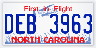 NC license plate DEB3963