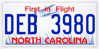 NC license plate DEB3980