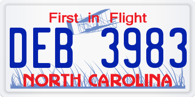 NC license plate DEB3983