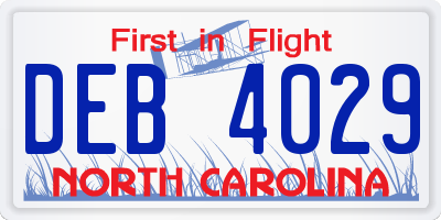 NC license plate DEB4029