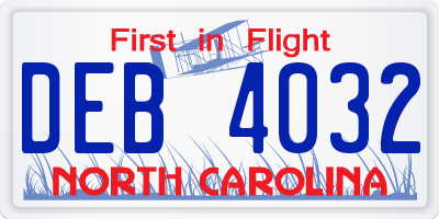 NC license plate DEB4032