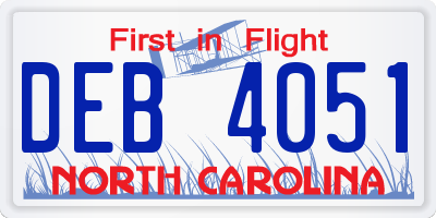 NC license plate DEB4051