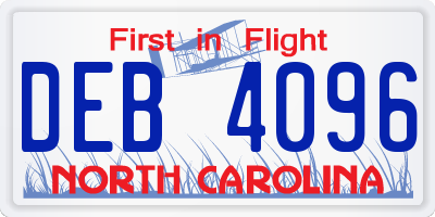 NC license plate DEB4096