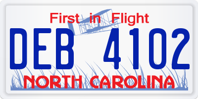 NC license plate DEB4102