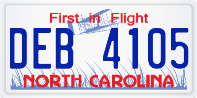 NC license plate DEB4105