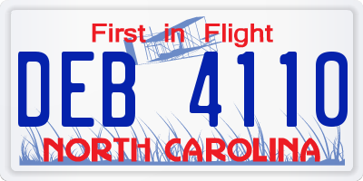 NC license plate DEB4110
