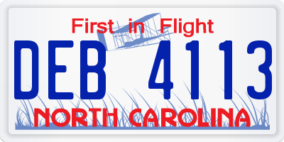 NC license plate DEB4113