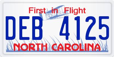NC license plate DEB4125