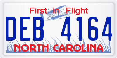 NC license plate DEB4164