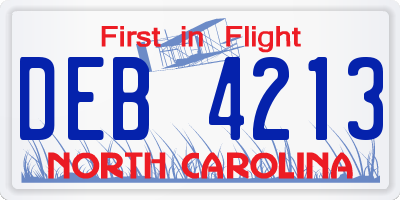 NC license plate DEB4213