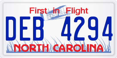 NC license plate DEB4294