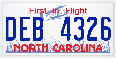 NC license plate DEB4326