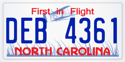 NC license plate DEB4361