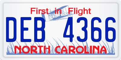 NC license plate DEB4366