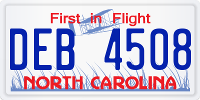NC license plate DEB4508