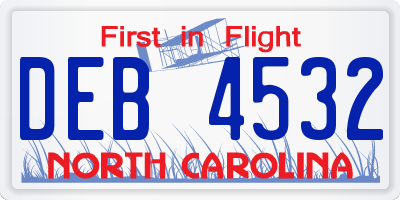NC license plate DEB4532