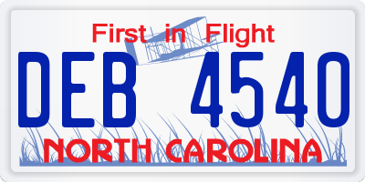NC license plate DEB4540