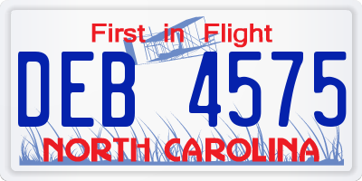 NC license plate DEB4575