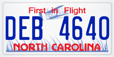 NC license plate DEB4640