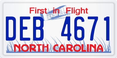 NC license plate DEB4671