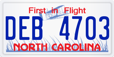 NC license plate DEB4703