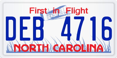 NC license plate DEB4716