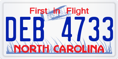NC license plate DEB4733