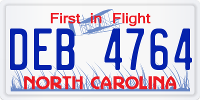NC license plate DEB4764
