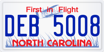 NC license plate DEB5008
