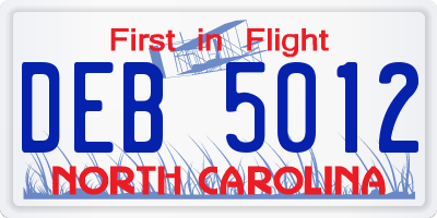 NC license plate DEB5012