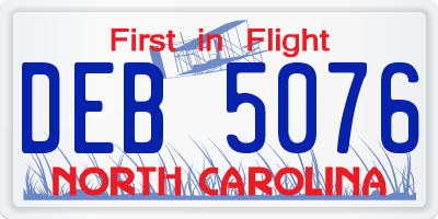NC license plate DEB5076