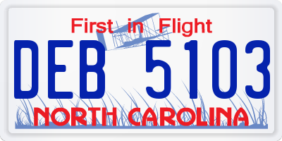 NC license plate DEB5103