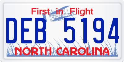 NC license plate DEB5194