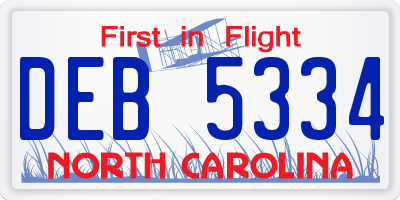 NC license plate DEB5334