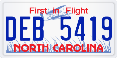 NC license plate DEB5419