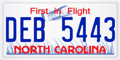 NC license plate DEB5443