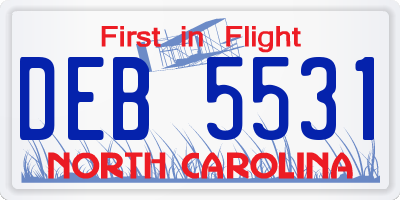 NC license plate DEB5531