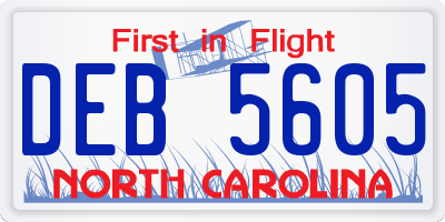 NC license plate DEB5605
